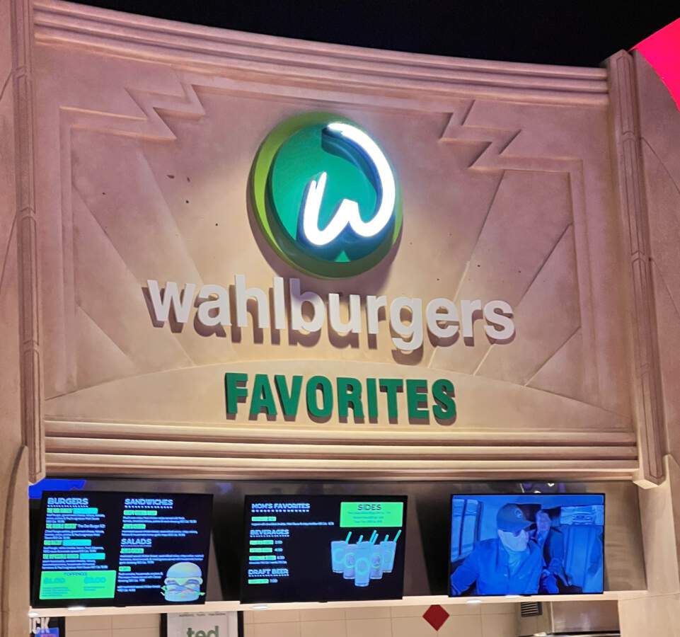 Wahlburgers sign and menu boards inside Hollywood Gaming Dayton Raceway